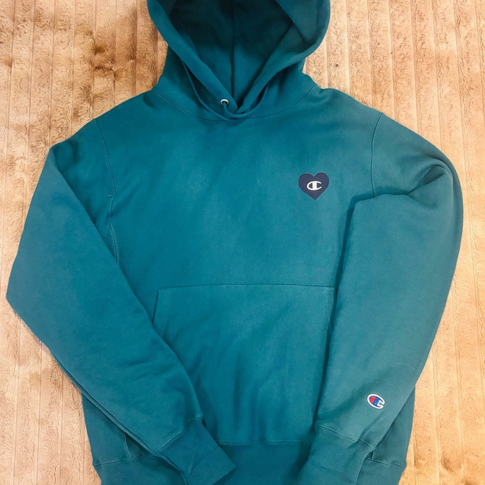 Champion Teal Heart Logo Hoodie